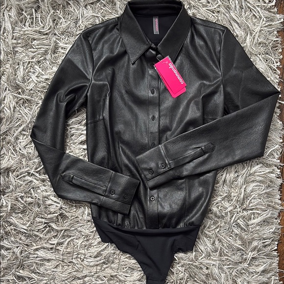 Commando Lightweight Faux Black Button Down Leather bodysuit Size Small - Picture 2 of 14